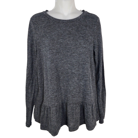 Loft Tee Women’s Size Medium Long Sleeve Knit Peplum Heathered Gray Stretch - Picture 1 of 8
